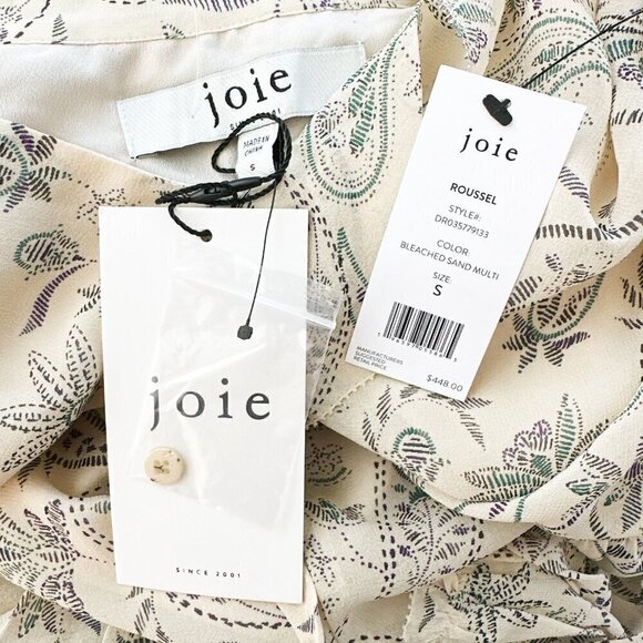 Joie Roussel Midi Silk Dress Paisley Floral Bleached Sand Pattern NWT New S - Picture 7 of 7